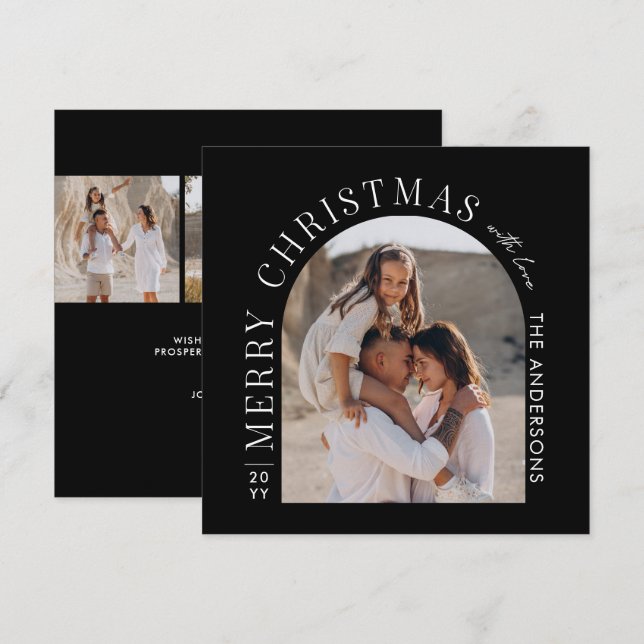 Cartão De Festividades Fotografia moderna colagem negra Natal (Frente/Verso)
