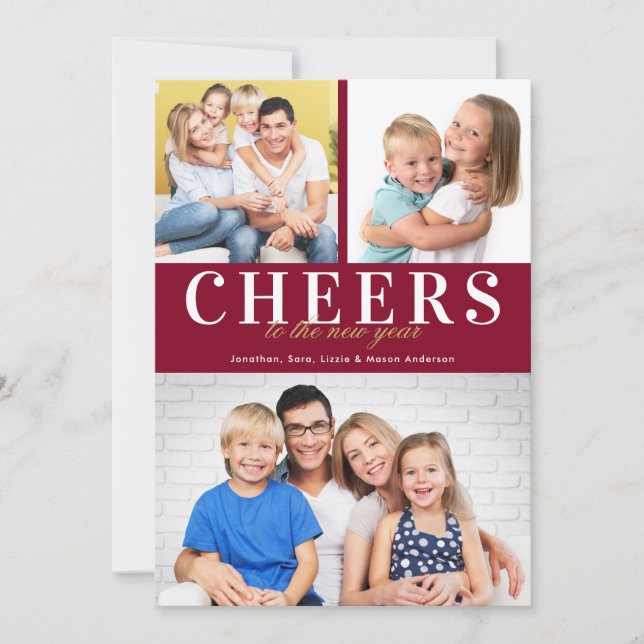 Cartão De Festividades Fotografia Vermelha e Dourada de Ano Novo 3 (Frente)