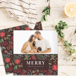 Cartão De Festividades Fotomais alegre Natal padrão floral marrom enferru