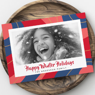 Cartão De Festividades Fotomerry christmas retrô vermelho rosa azul escur