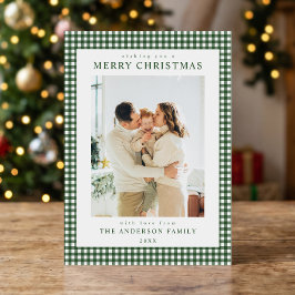 Cartão De Festividades Fotomínima de Natal em Xadrez Verde Floresta