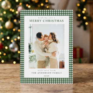 Cartão De Festividades Fotomínima de Natal em Xadrez Verde Floresta