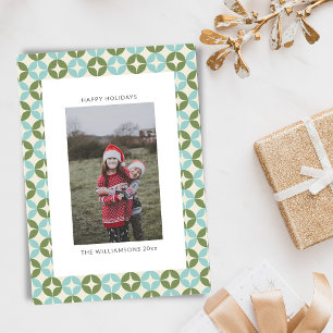 Cartão De Festividades Fotomoda Azul Meio do Século Verde Sage Vertical 