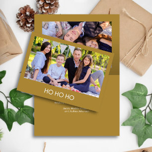 Cartão De Festividades Fotomodernista Minimalista a Ouro "HO HO HO" 