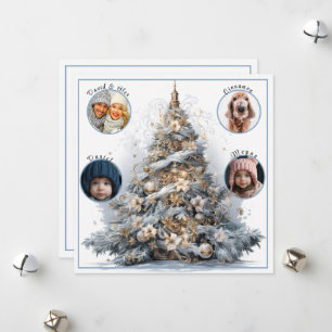 Cartão De Festividades Fotos da Família Árvore de Natal Aquarela
