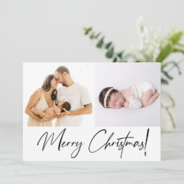 Cartão De Festividades Fotos da Família de Script de Feliz Natal Moderno