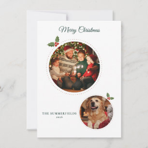 Cartão De Festividades Fotos da Família e do Cachorro no Natal 2 Fotos Vi