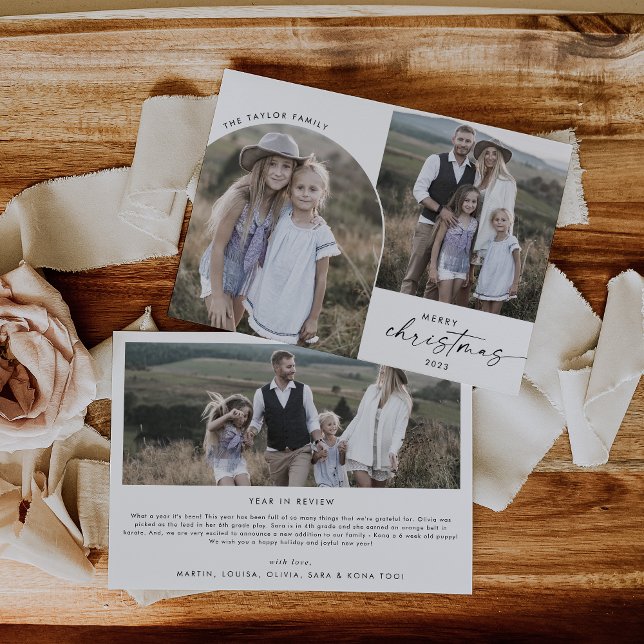 Cartão De Festividades Fotos da Família Modern Boho Arch 3 Fotos de Natal (Criador carregado)