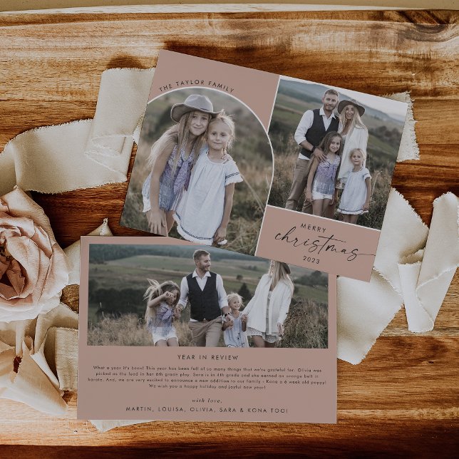 Cartão De Festividades Fotos da família Modern Boho Arch Salmon 3 (Criador carregado)