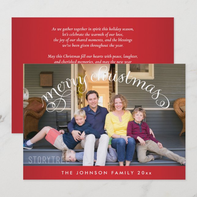 Cartão De Festividades Fotos da Família Natal Alegre Vermelho (Frente/Verso)