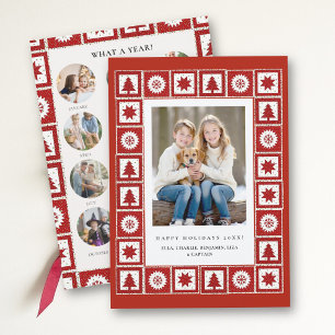 Cartão De Festividades Fotos da Família Revisão do Ano do Edredão Vermelh