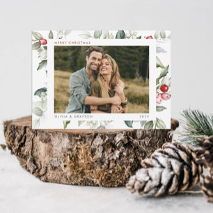 Cartão De Festividades Fotos de Azevinho de Férias em Aquarela Moderna Mi