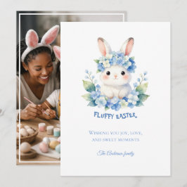 Cartão De Festividades Fotos de Coelhinho da Páscoa Fofo com Hidrangea em