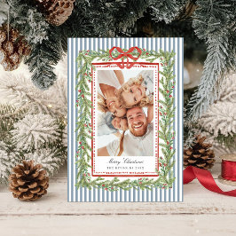 Cartão De Festividades Fotos de família no Natal com laço costeiro préppy