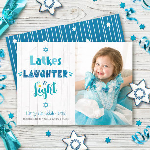 Cartão De Festividades Fotos de Latkes de Hanukkah Risos Luz em Madeira R