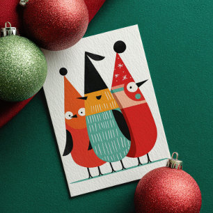 Cartão De Festividades Fotos de Natal Alegre com Pássaros de Desenho Anim