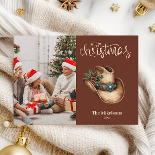 Cartão De Festividades Fotos de Natal com Chapéu de Cowboy Western