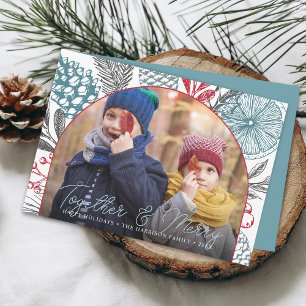Cartão De Festividades Fotos de Natal com Verdura de Inverno Moderna