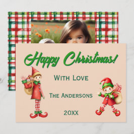 Cartão De Festividades Fotos de Natal do Pequeno Elfo Personalizado