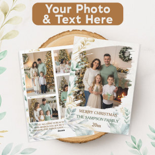 Cartão De Festividades Fotos de Natal Personalizadas de Pincel Botânico M