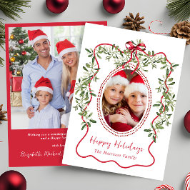Cartão De Festividades Fotos de Natal Vermelho com Arco e Folhagem em Mol