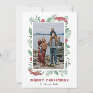 Cartão De Festividades Fotos de Verde Natal Nome da família personalizado