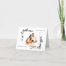 Cartão De Festividades Fotos Feliz Natal Verde Desbotado Branco Folhagem