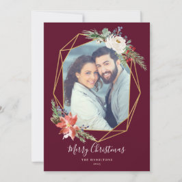 Cartão De Festividades Fotos Geométricas de Botânica de Natal Vermelho