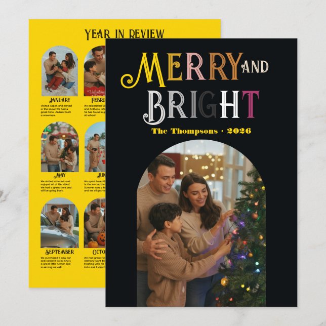 Cartão De Festividades Fotos Metálicas Luxuosas de "Ano em Revisão" Natal (Frente/Verso)