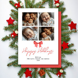 Cartão De Festividades Fotos Minimalistas de Família com Fita Vermelha em