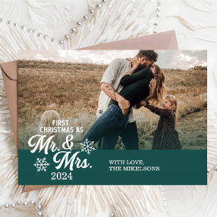 Cartão De Festividades Fotos minimalistas Primeiro Natal como Sr. e Sra.