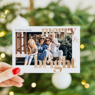 Cartão De Festividades Fotos Modernas de Natal Feliz e Brilhante em Doura