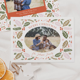 Cartão De Festividades Fotos Ovals de Azevinho Vintage | Colorido Brilhan