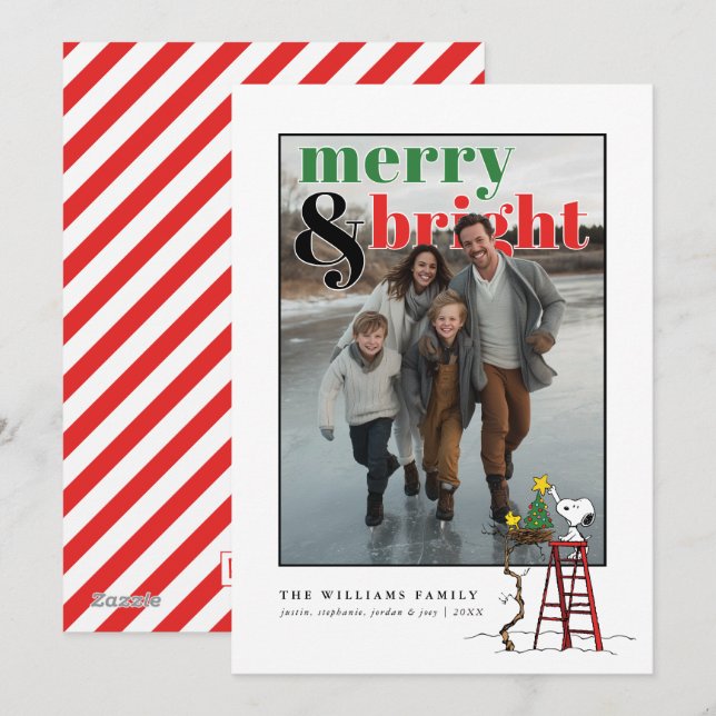 Cartão De Festividades Fotos Personalizadas de Férias Snoopy & Woodstock (Frente/Verso)