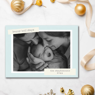 Cartão De Festividades Fotos Personalizadas de Natal da Família em Azul P