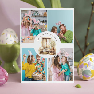 Cartão De Festividades Fotos Personalizadas de Páscoa Rústica Bege