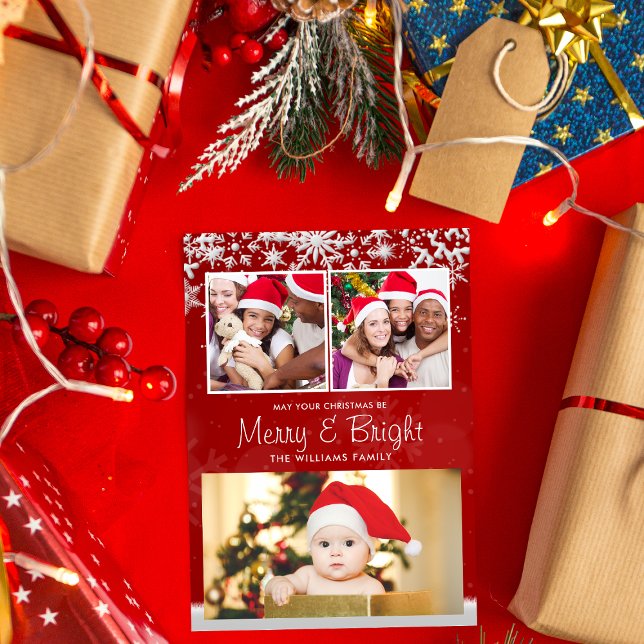 Cartão De Festividades Fotos Personalizadas Do Floco De Neve Vermelho E B (Criador carregado)