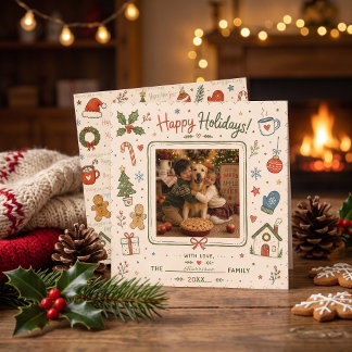Cartão De Festividades Fotos simples de Natal com desenhos à mão