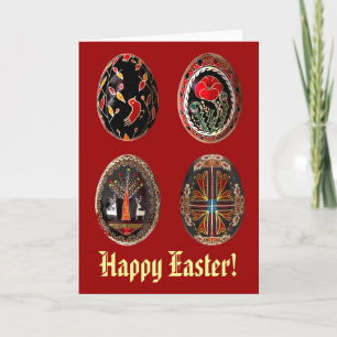 Cartão De Festividades Four Pysanka Eggs on an Easter Card