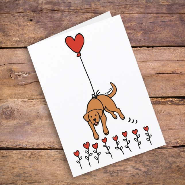 Cartão De Festividades Fox Red Labrador Heart Balloon Obrigado (Cute Fox Red Labrador Heart Balloon Design Thank You Cards for Fox Red Labrador Owners.  Cartoon art)