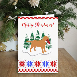 Cartão De Festividades Fox Red Labrador Natal Evergreen Trees