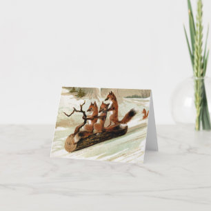 Cartão De Festividades Fox Sleigh Ride Vintage