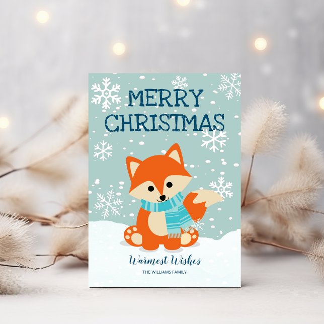 Cartão De Festividades Fox Snowflakes Woodland Natal Animal (Criador carregado)