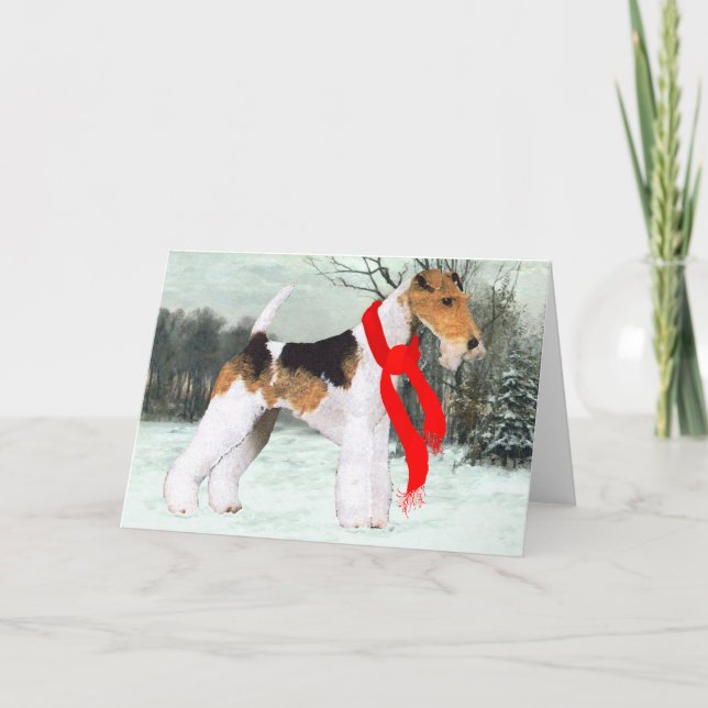 Cartão De Festividades Fox Terrier Inverno (Frente)