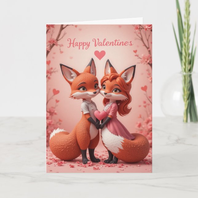 Cartão De Festividades Fox Valentine Cute Woodland Animal Love  (Frente)