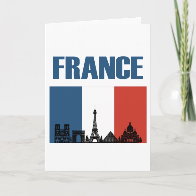 Cartão De Festividades França Viagem - Paris City Skyline French Flag (Frente)
