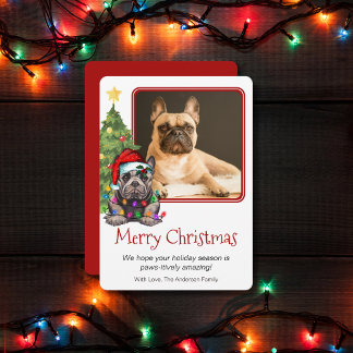Cartão De Festividades Francês Buldogue Árvore de Natal Cão Um Foto