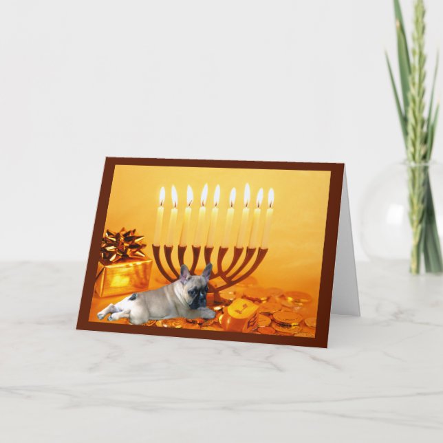 Cartão De Festividades Francês Bulldog Chanukah Card Menorah (Frente)