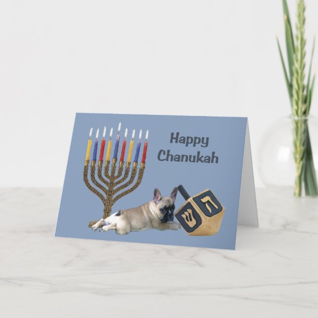 Cartão De Festividades Francês Bulldog Chanukah Card Menorah Dreidel (Frente)