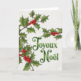 Cartão De Festividades Francês Joyeux Noel Red e Green Holly Berries